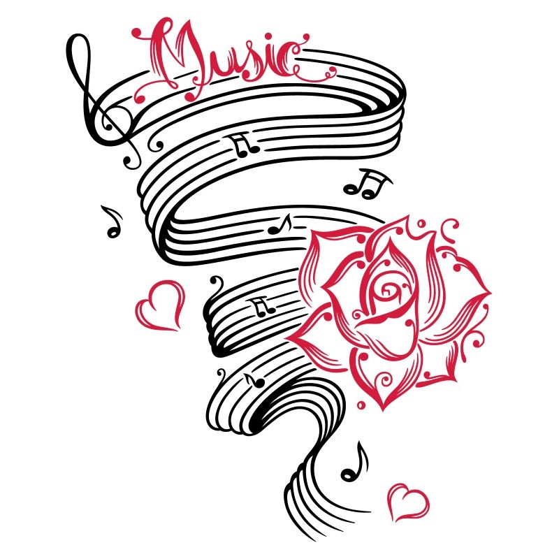 Notes musicales avec musique et fleur.