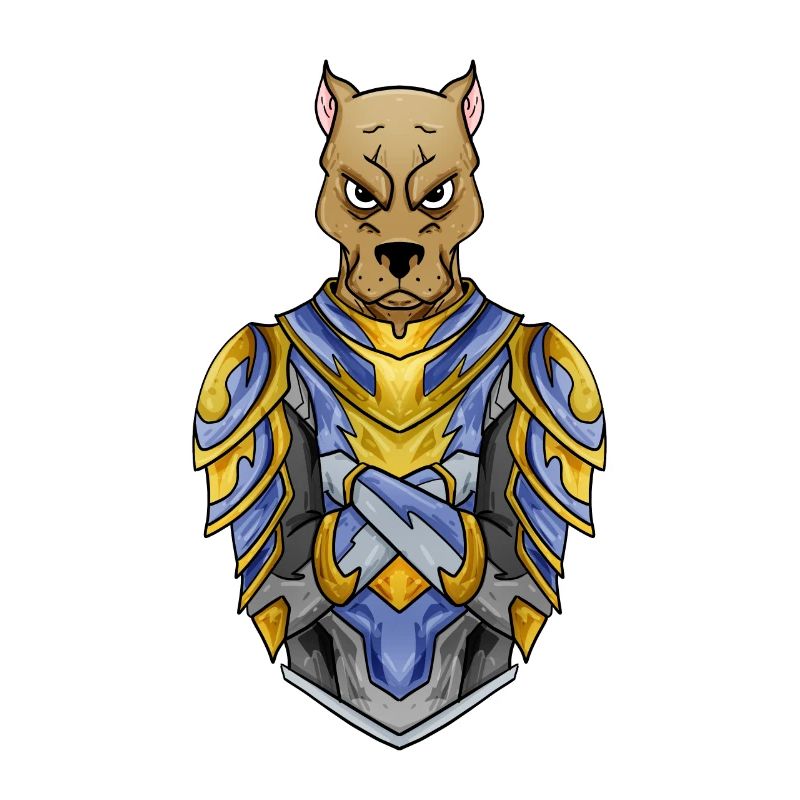 Chien chevalier en armure médiévale