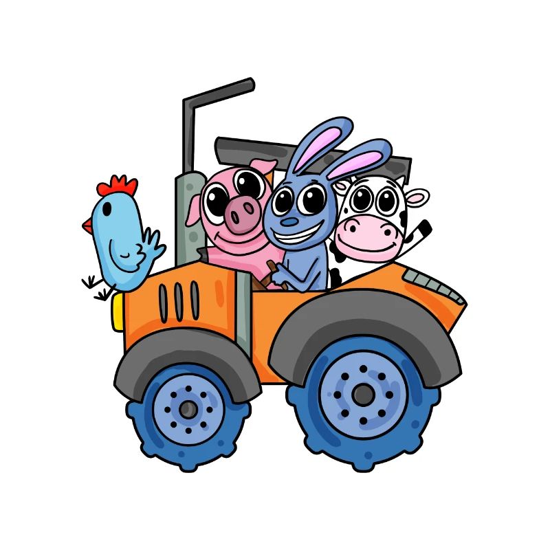 Tiere auf dem Bauernhof mit Traktor