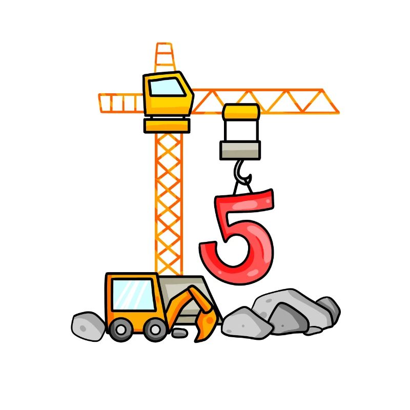 5th birthday 5 years crane construction site excavator boy