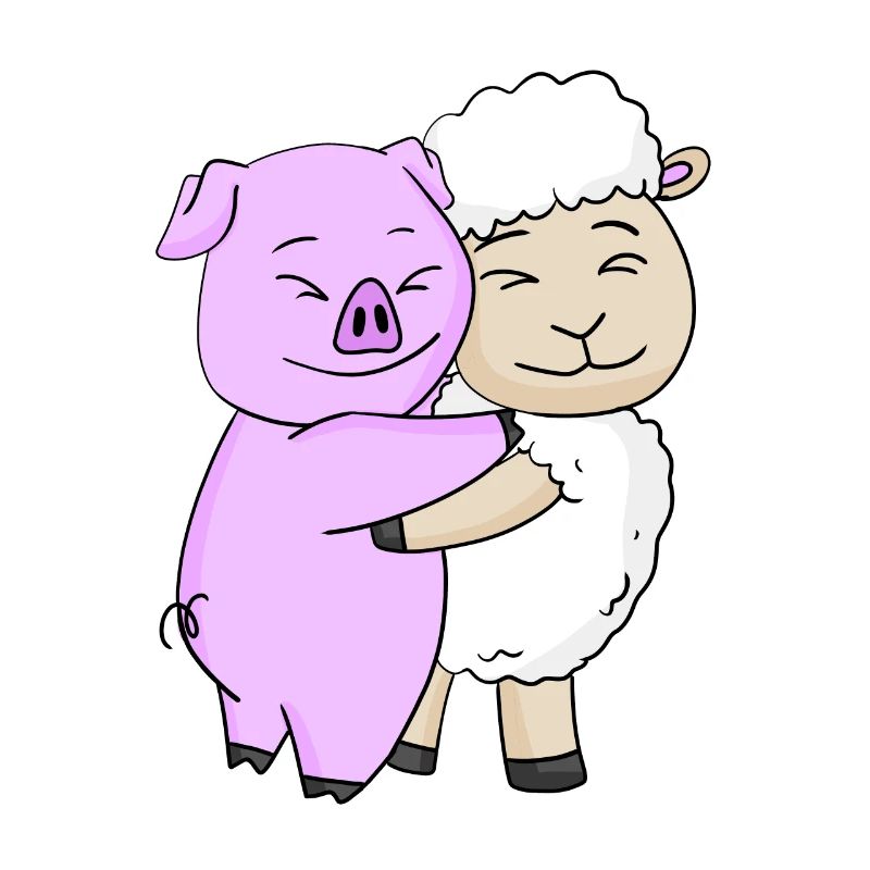 Pig and sheep hugging - hug