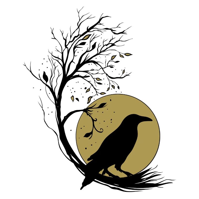 Raven Full Moon Tree Magic Autumn Gothic Wicca