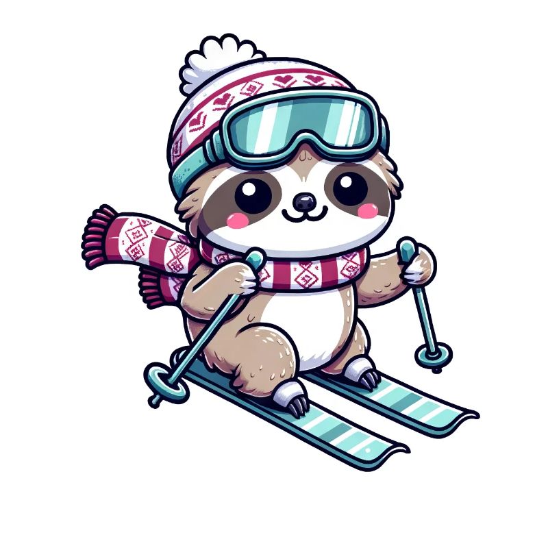 Cute Comic Sloth Skiing