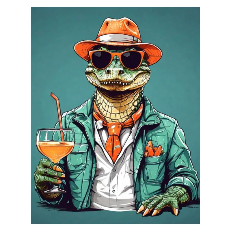 Cool alligator with cocktail