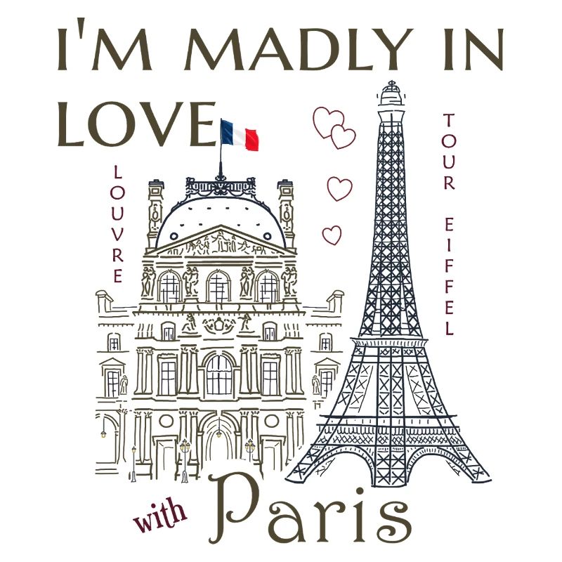 Paris, Louvre and Eiffel Tower Hand Drawn Love