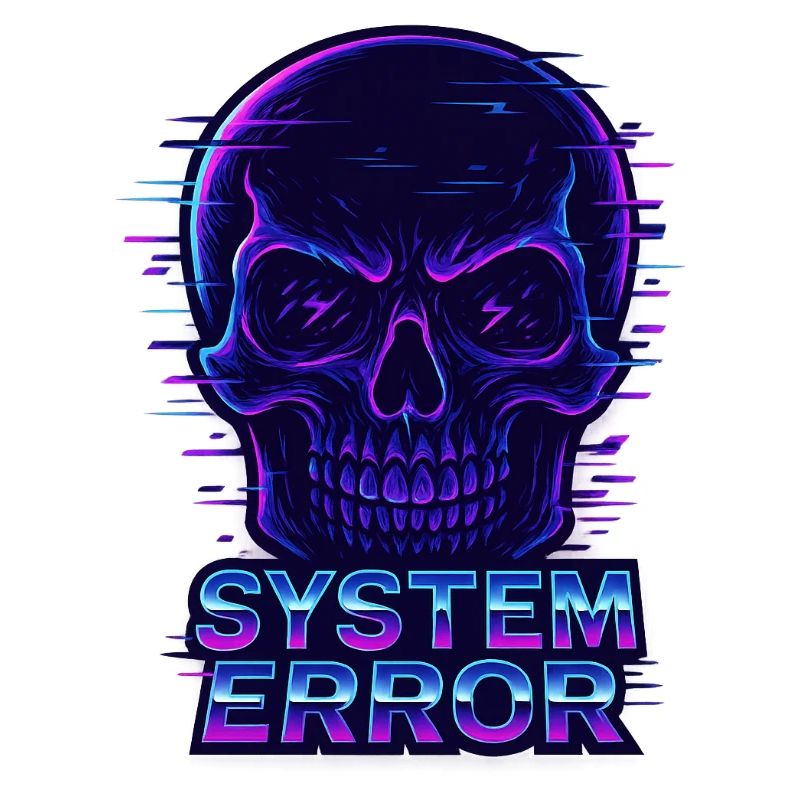 Neon Glitch Skull with System Error Text