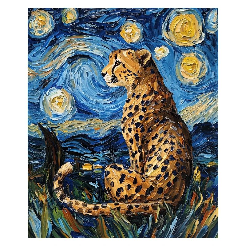 Guépard Léopard Style Van Gogh Étoilé