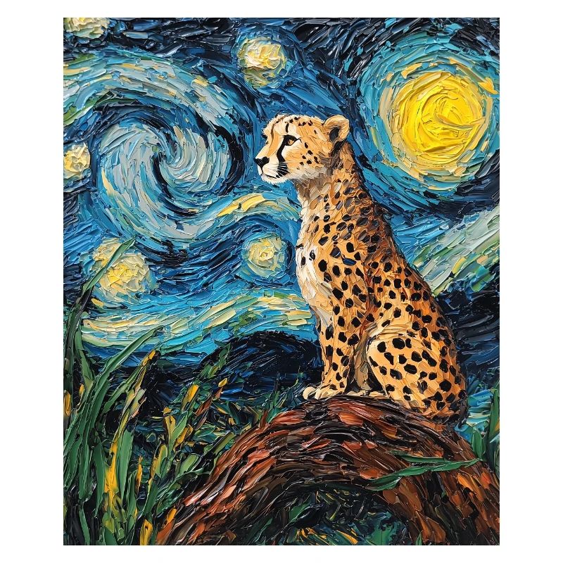 Guépard Léopard Style Van Gogh Étoilé