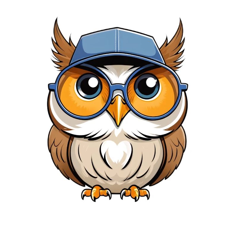 Cartoon Eule mit Brille und Cap