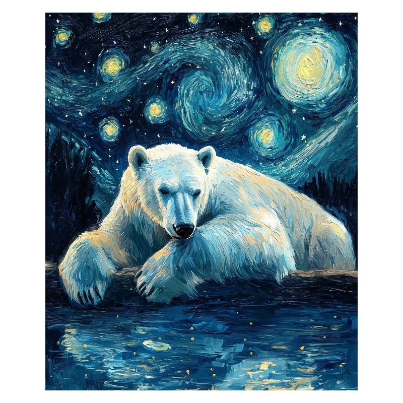 Polar Bear Bear Bears Van Gogh Style Starry Night