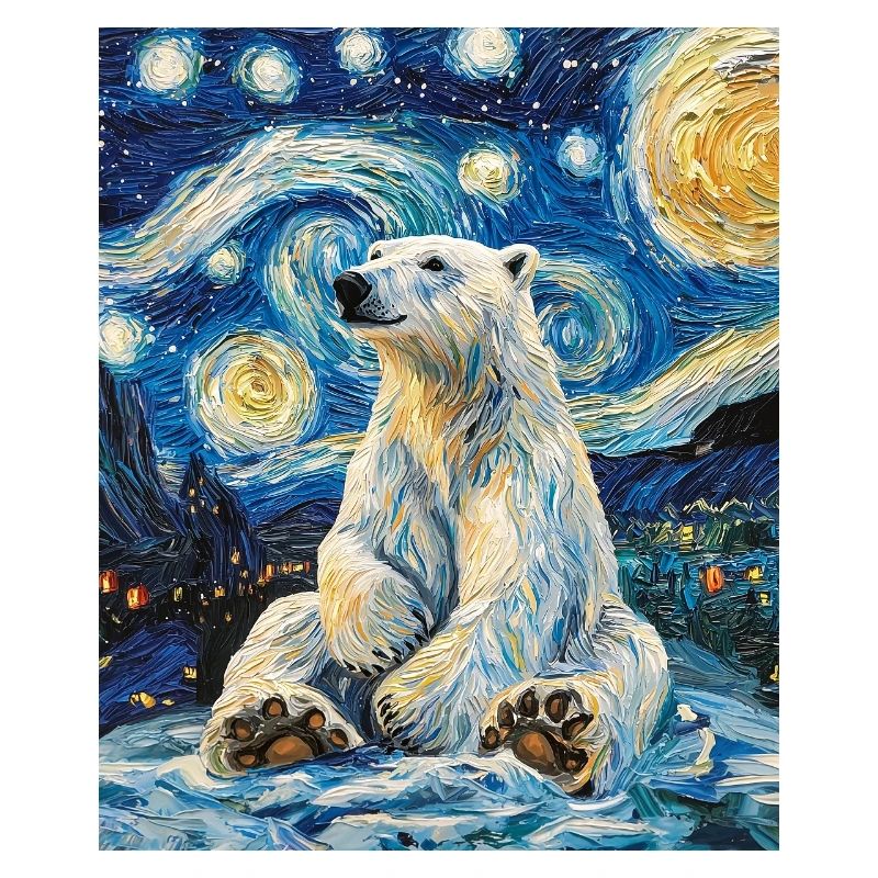 Polar Bear Bear Bears Van Gogh Style Starry Night