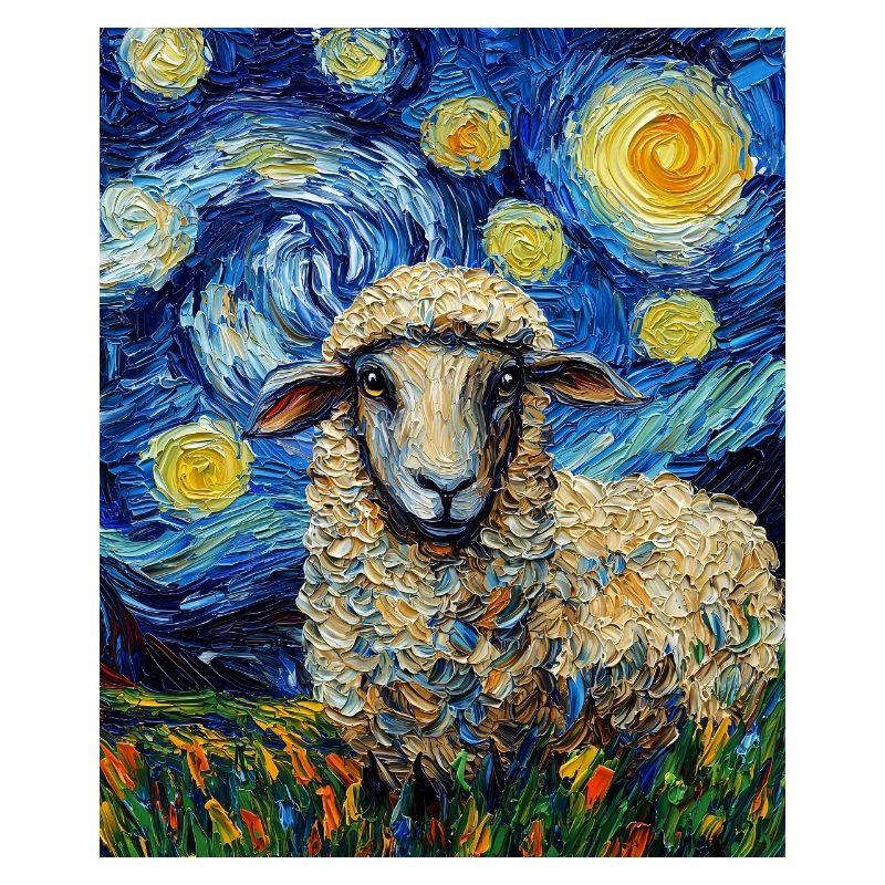 Sheep Van Gogh Style Starry Night