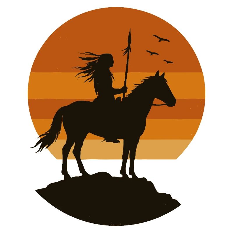 Silhouette du cavalier du coucher de soleil