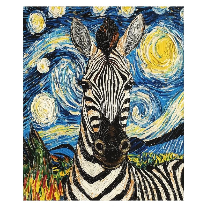 Zebra Van Gogh Style Starry Night