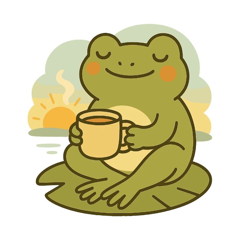 Frosch mit Kaffee – Morgenruhe Design