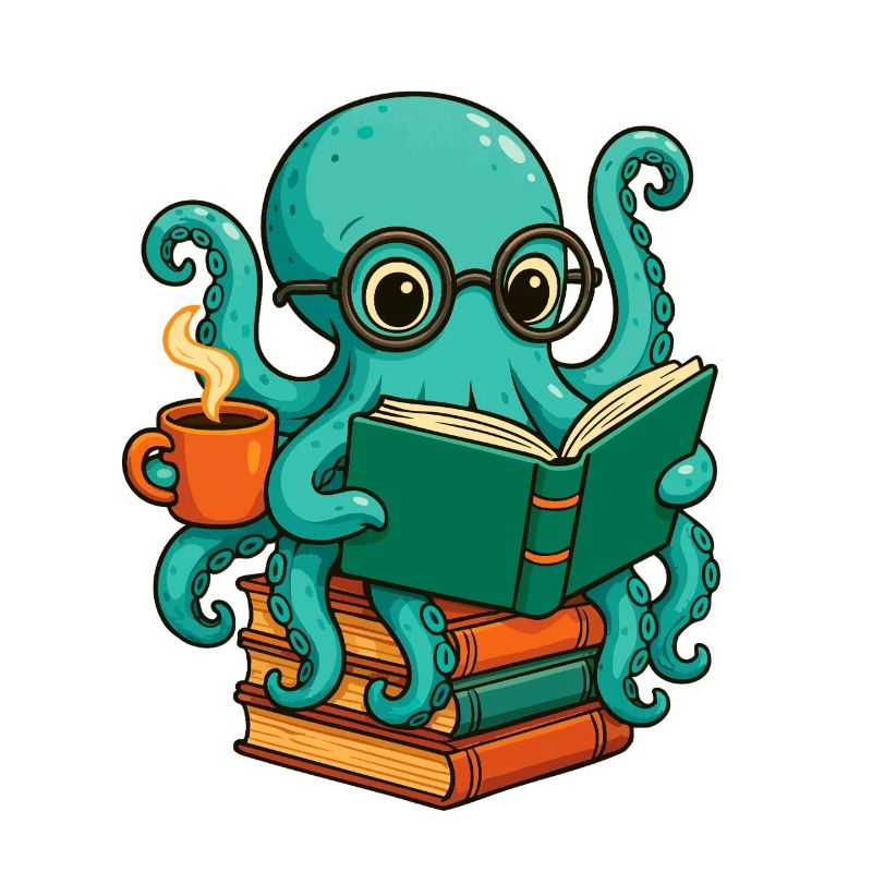 Livre de lecture de pieuvre, Drôle de nerd de l’océan, rat de bibliothèque