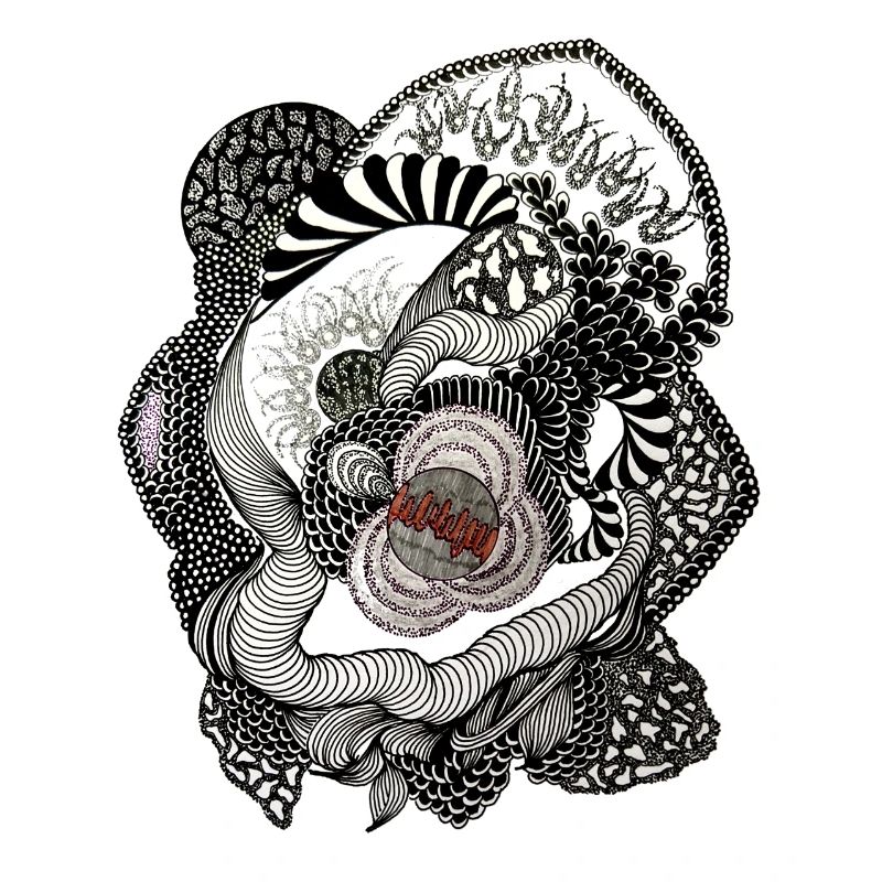 Spirale de Fleurs Noires Blanches