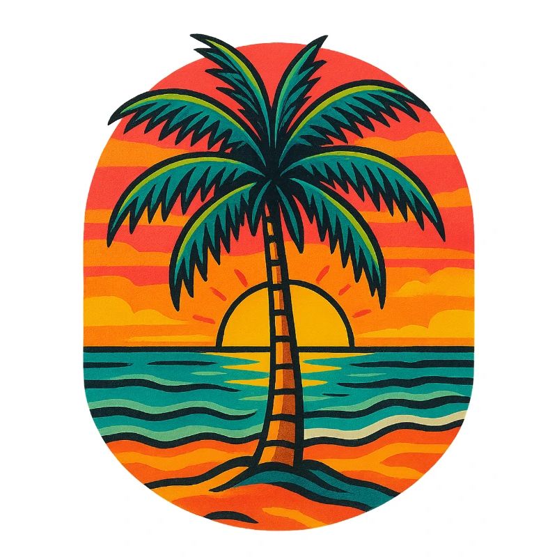 Sunset palm tree on the beach