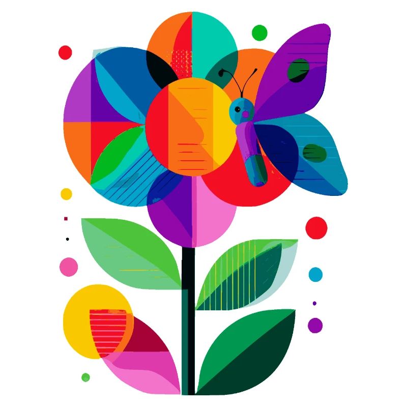 Fleur colorée et stylisée avec papillon