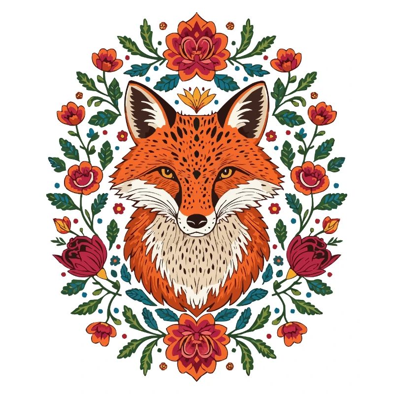 Renard dans une couronne de fleurs Explosion de couleurs