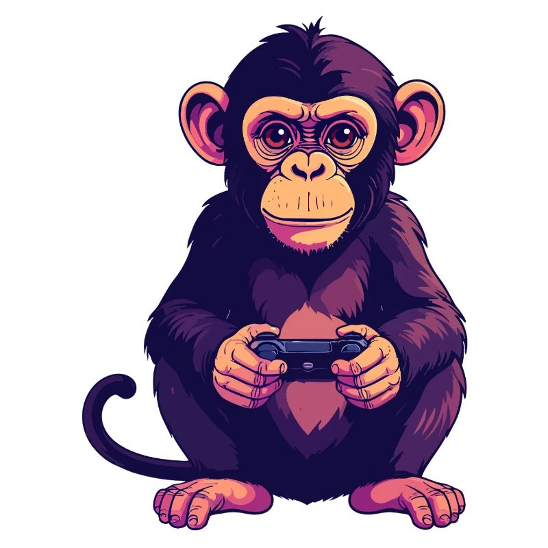Affe am Controller zockt Konsole Gaming