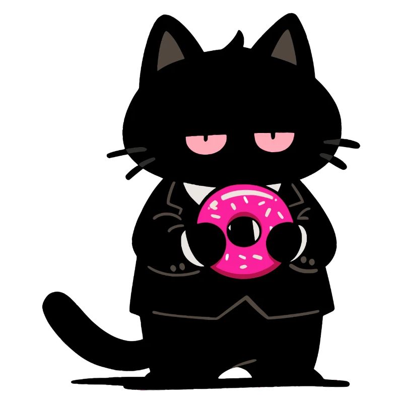 Chat noir avec un donut rose