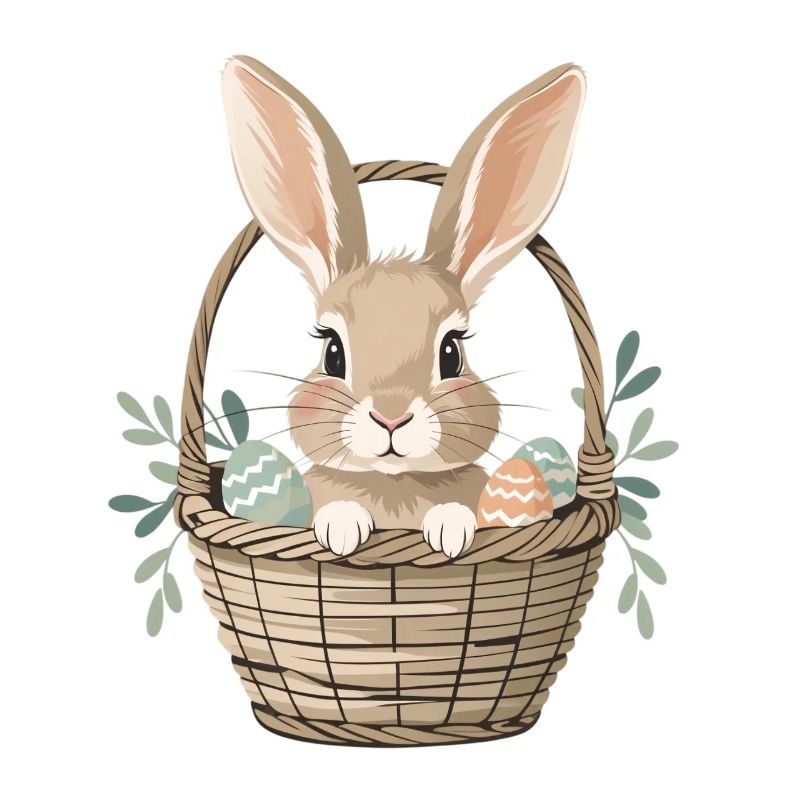 Joyeux lapin de Pâques dans le panier