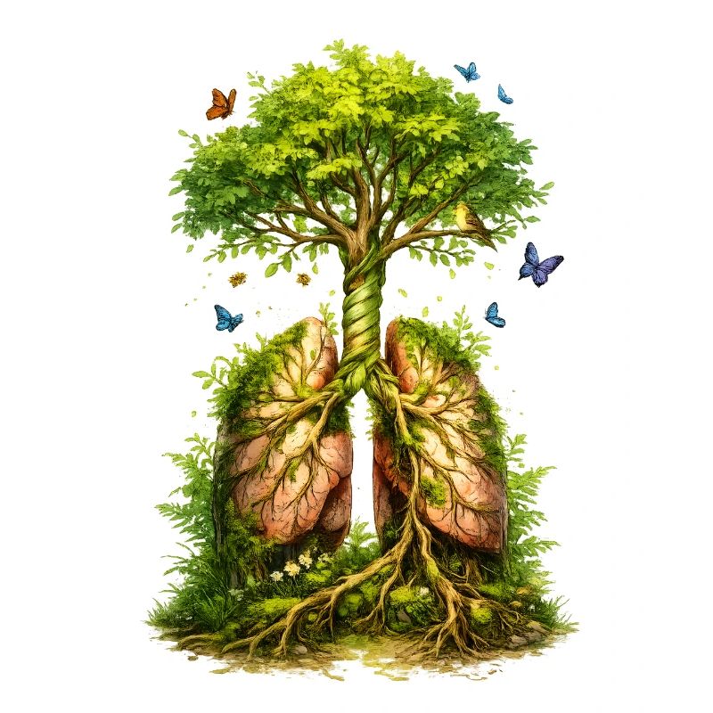 Tree grows from green lungs