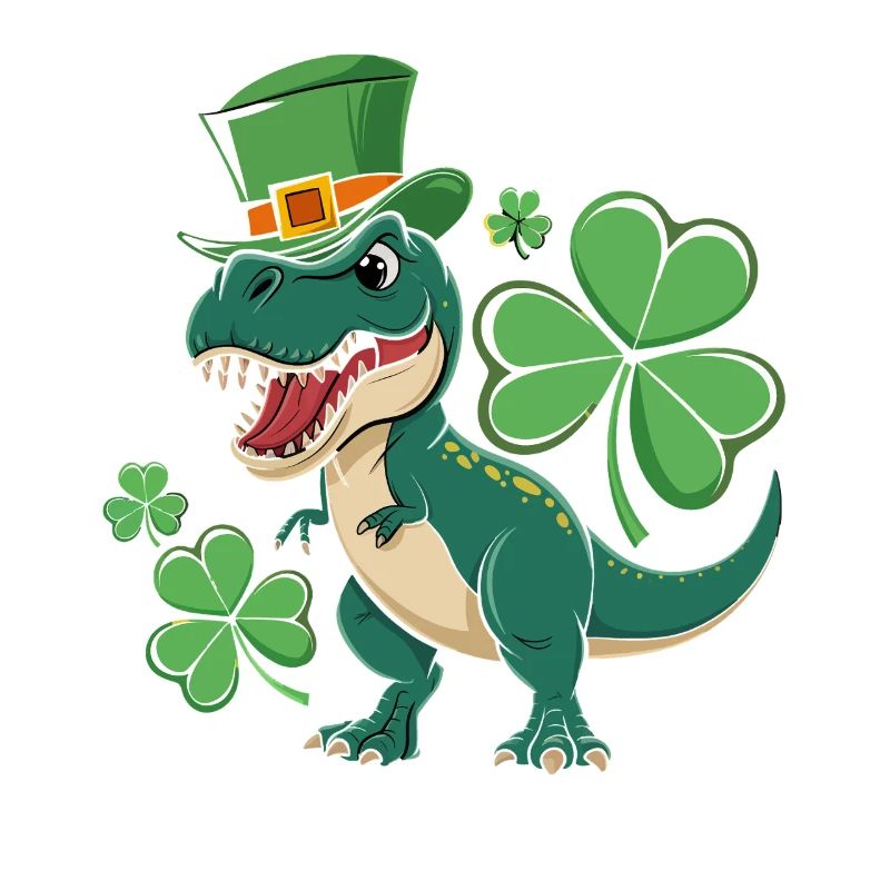 Dino vert avec chapeau de trèfle
