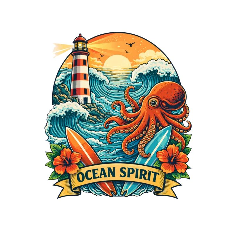 Ocean: Lighthouse, Waves and Octopus