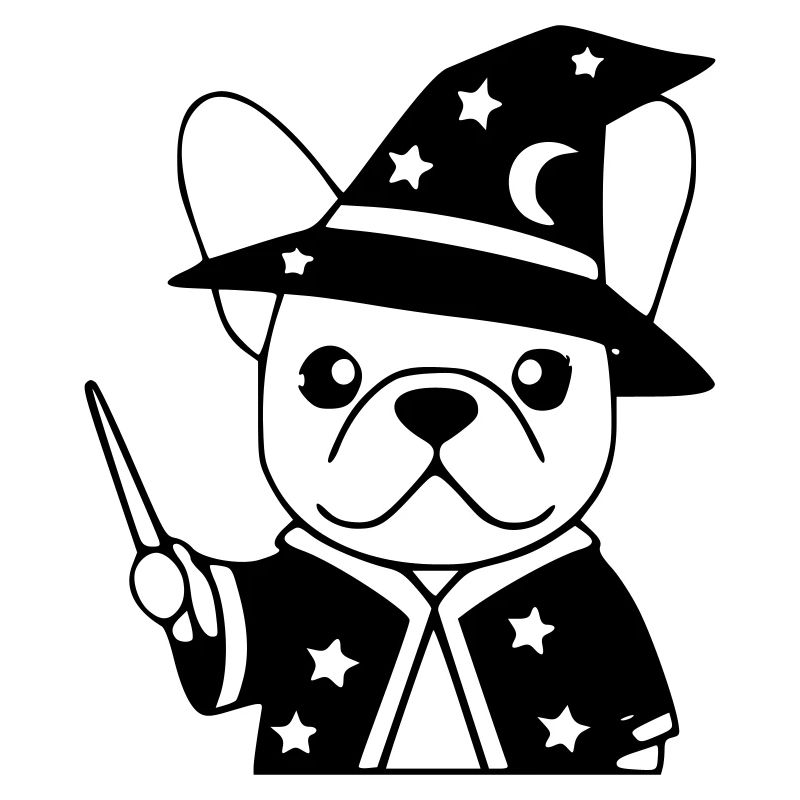 Frenchie Wizard Magic Outline