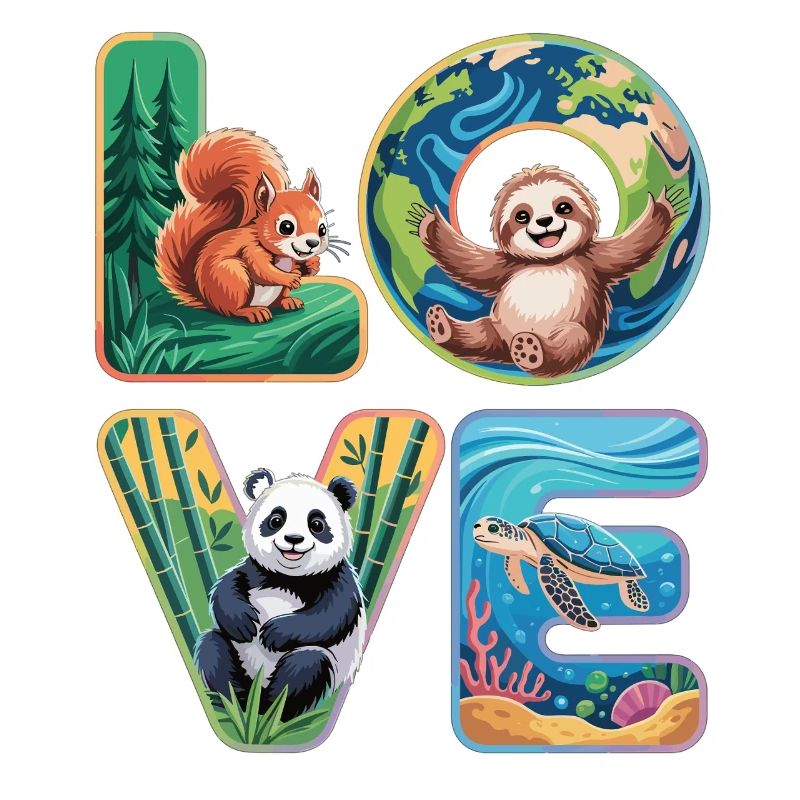 T-Shirt Panda Sloth Turtle Squirrel