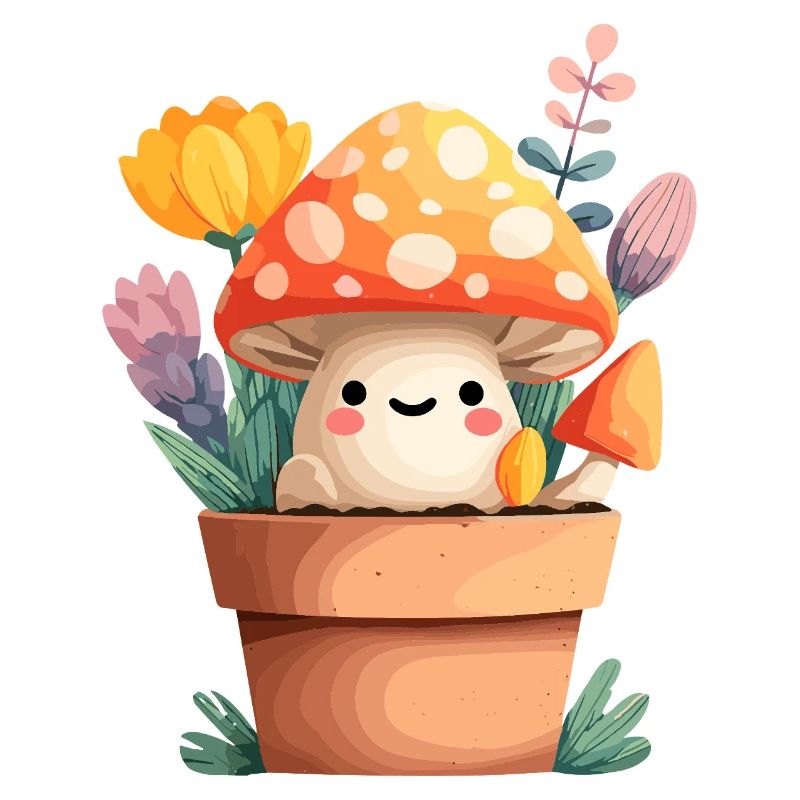 Petit ami champignon dans un pot de fleurs
