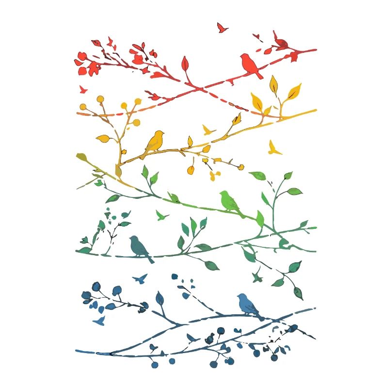 Branches arcenciel et oiseaux