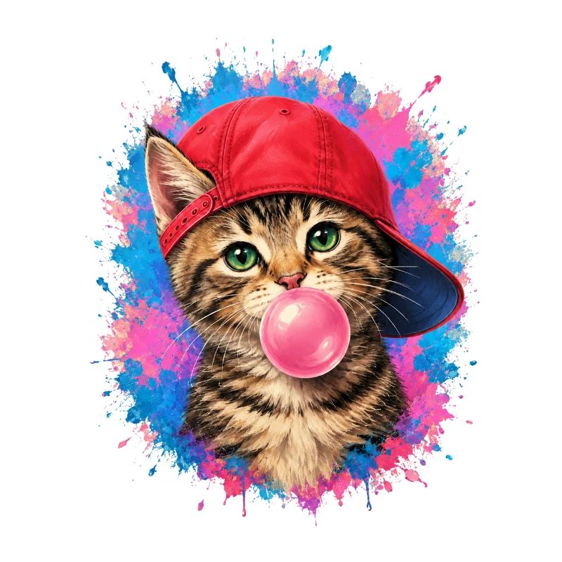 Cool cat with cap and chewing gum