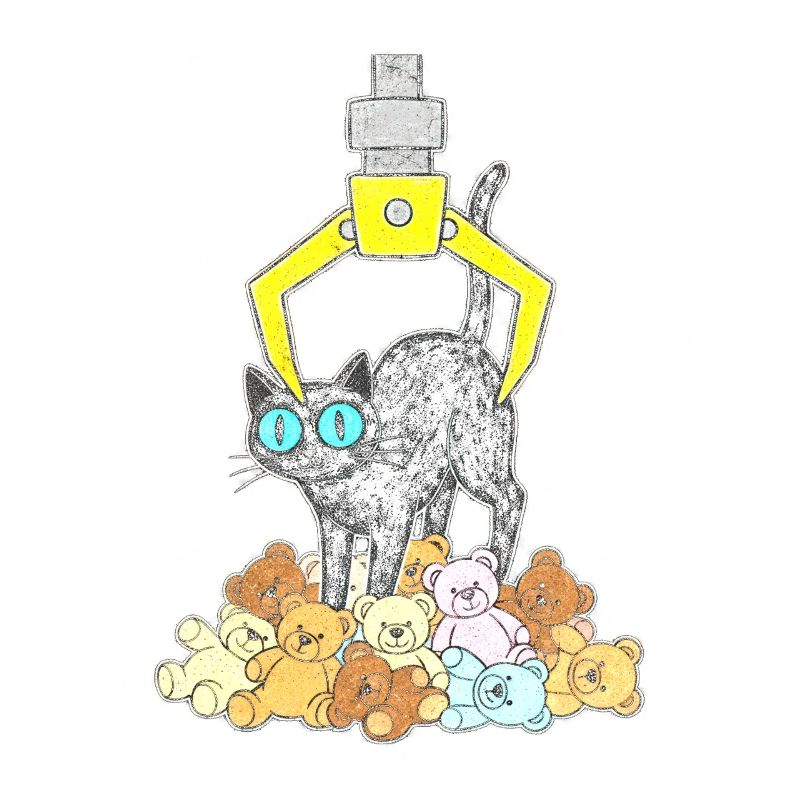 Black cat under yellow claw