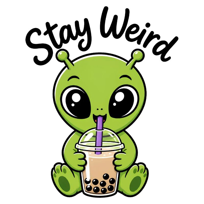 Sticker bizarre de bubble tea vert Alien Stay Bizarre