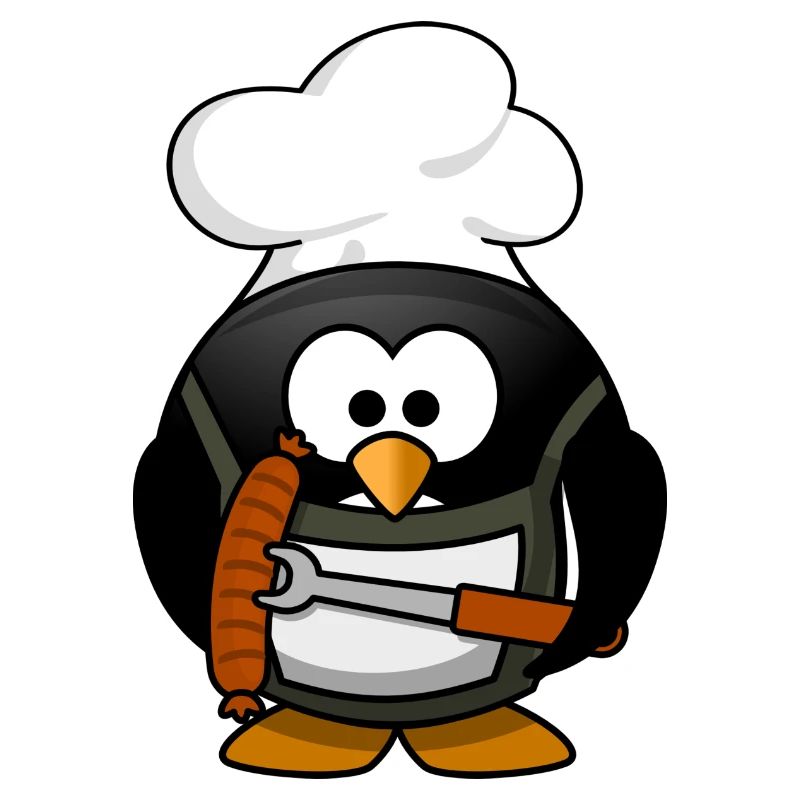 Cuisson du pingouin avec des saucisses grillées