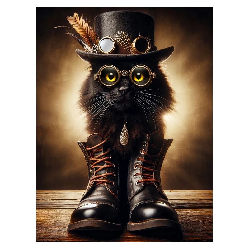 Chat noir Steampunk avec accessoires élégants