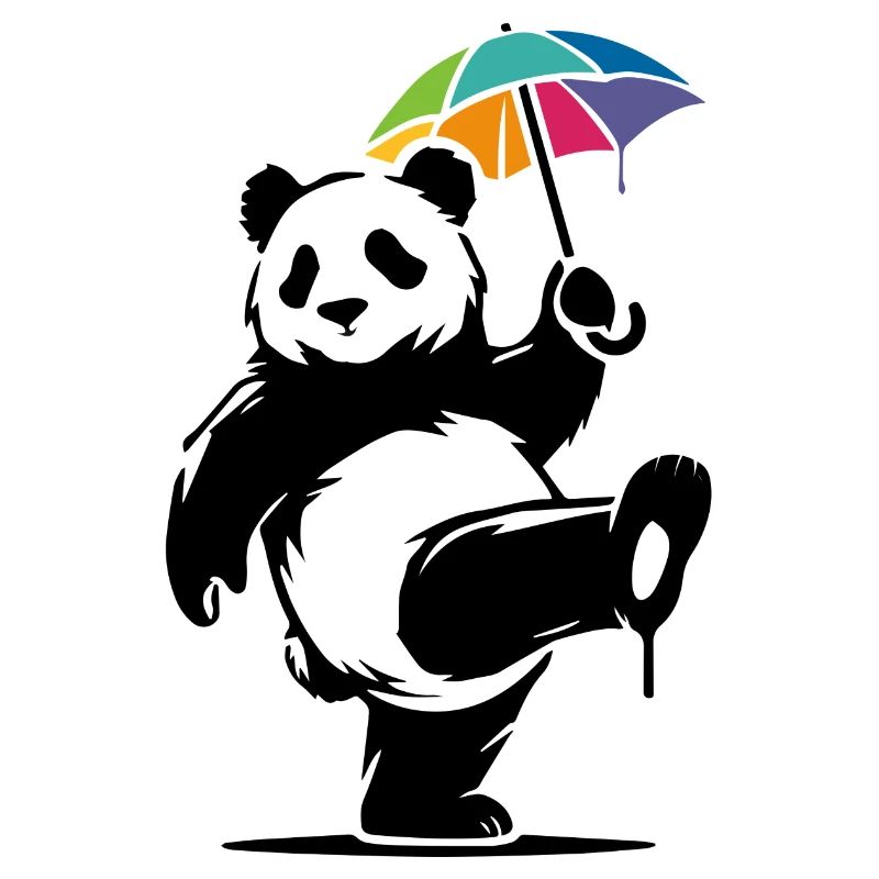Dancing panda with rainbow umbrella