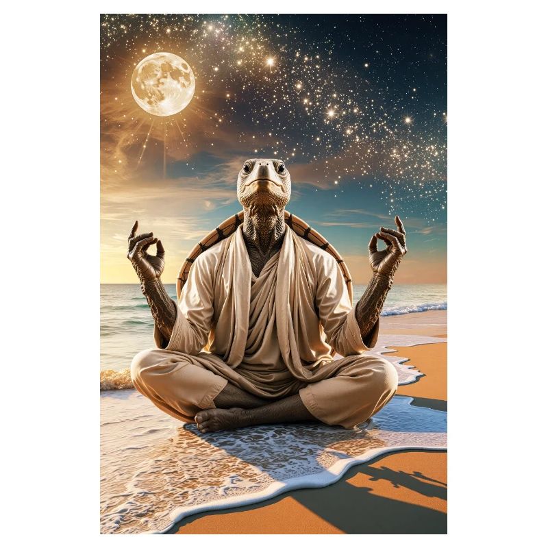 Humanoid Turtle Meditating Under the Moon