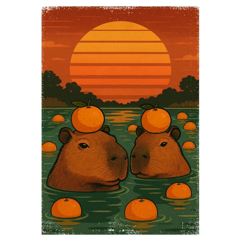 Capybara with orange on her head