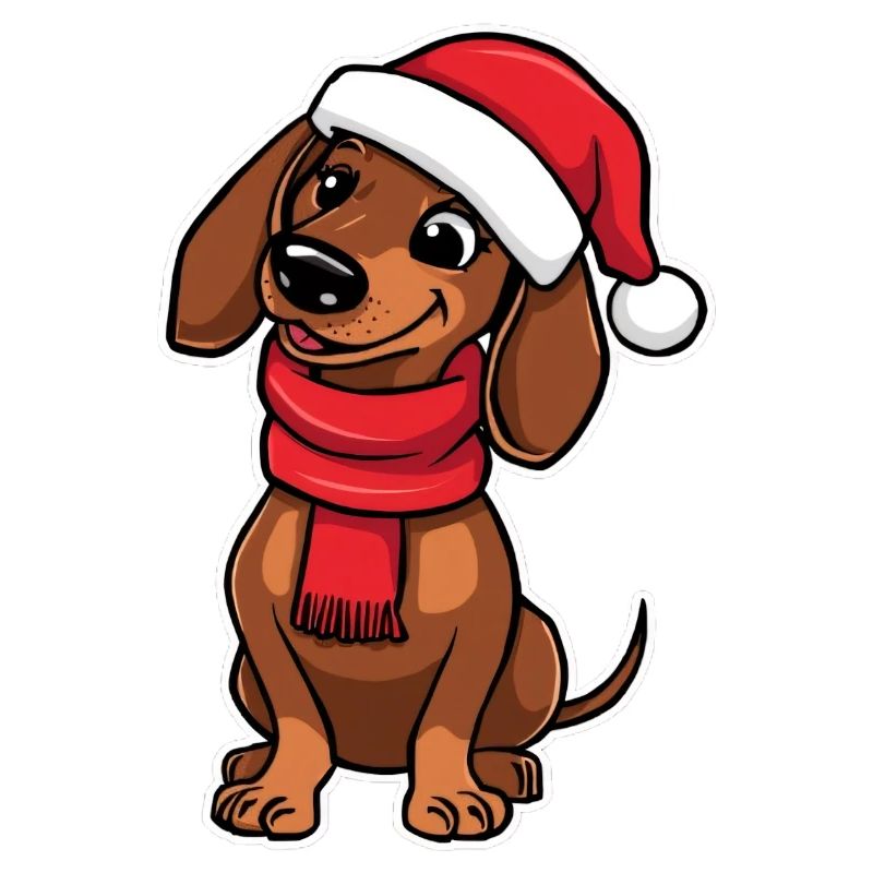 Teckel avec chapeau et écharpe de Père Noël