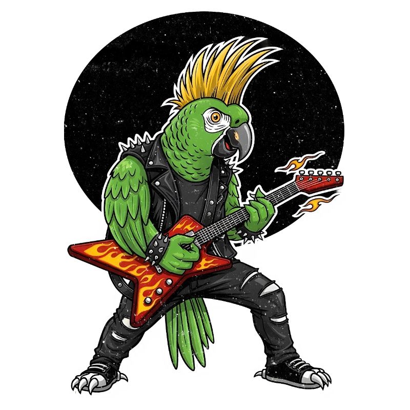 Punk Parrot with Flame Guitar
