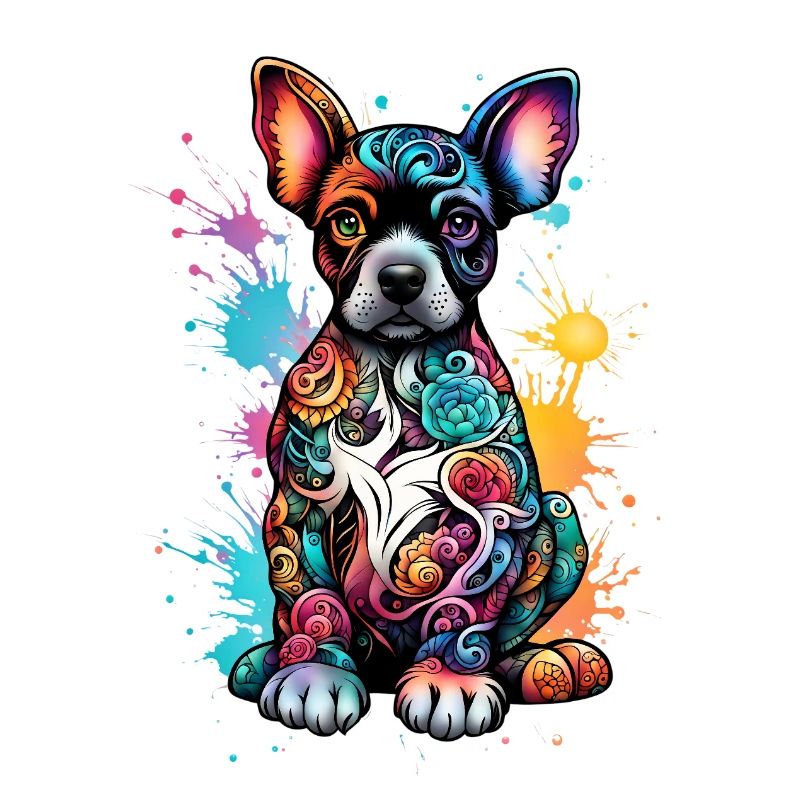 Chien coloré avec éclaboussure de peinture