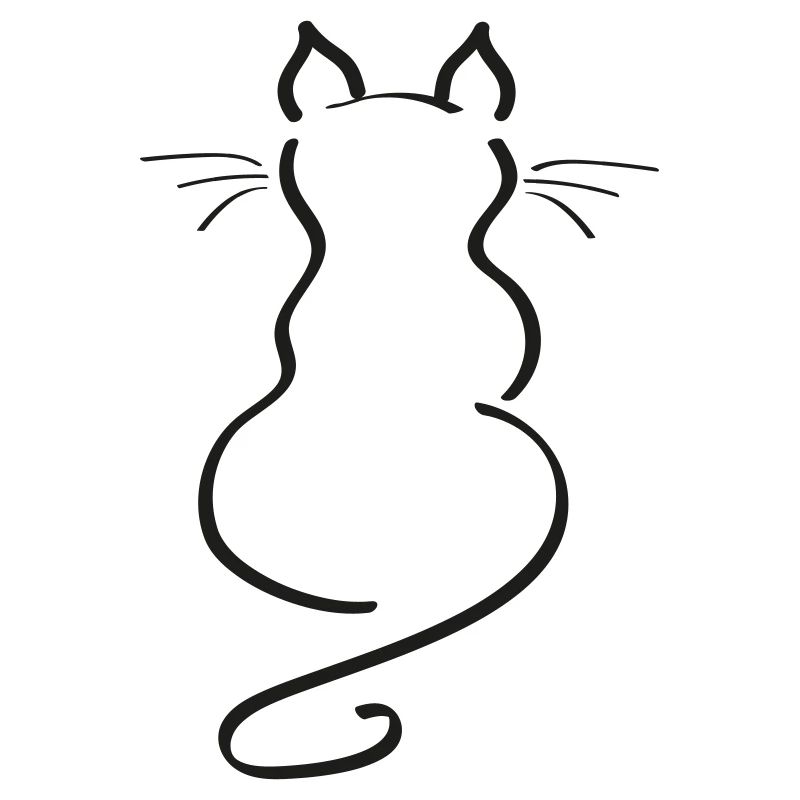 Cat Minimalist Line Back Plain Thick