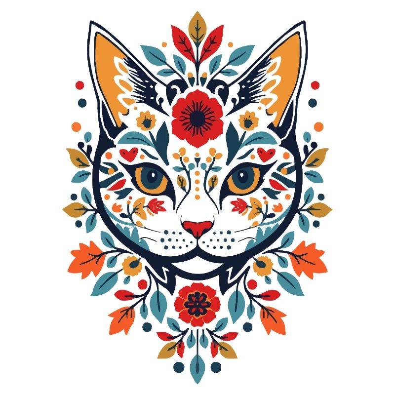 Chat fleur dans le style folklorice