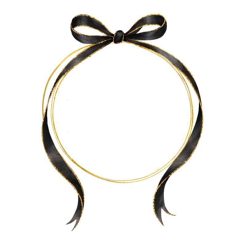 Circle Bow Black Gold Personalizable