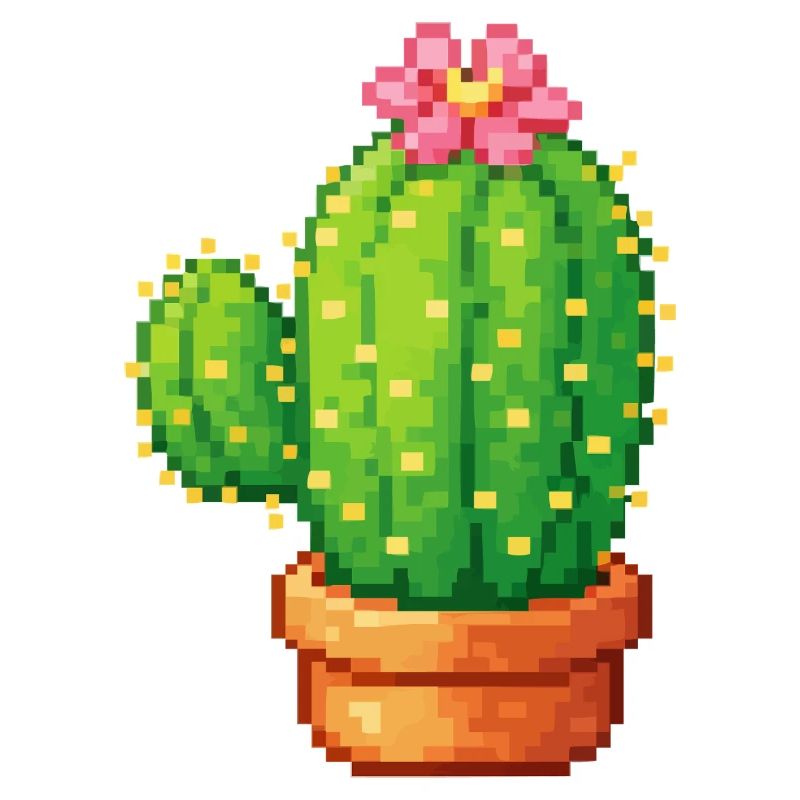 Cactus pixel avec fleur