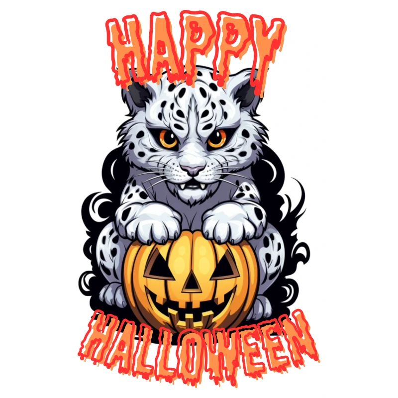 Halloween Snow Leopard with Pumpkin